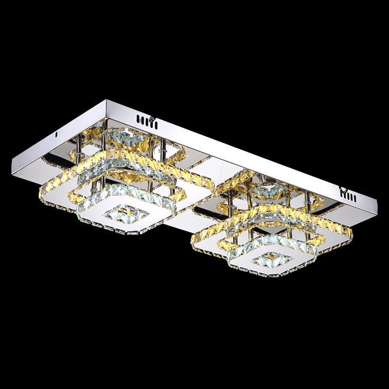 Minimalist Crystal Semi Flush Mount Led Lighting In Stainless Steel For Corridor Stainless-Steel / D