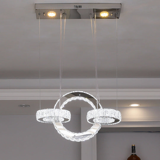 Modern Geometric Led Crystal Ceiling Chandelier In Stainless Steel - Ideal For Dining Rooms