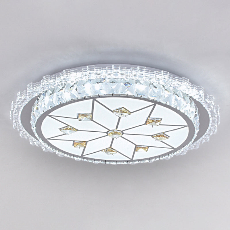 Modern Round Led Crystal Flush Mount Ceiling Light In Stainless Steel - Bedroom Stainless - Steel /