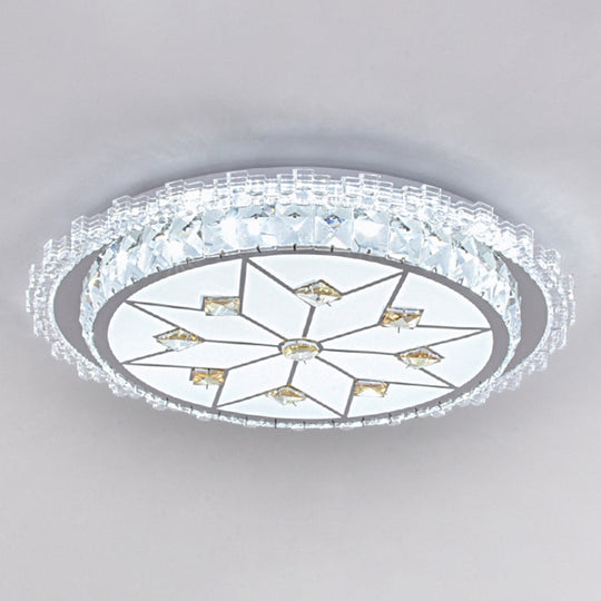 Modern Round Led Crystal Flush Mount Ceiling Light In Stainless Steel - Bedroom Stainless - Steel /