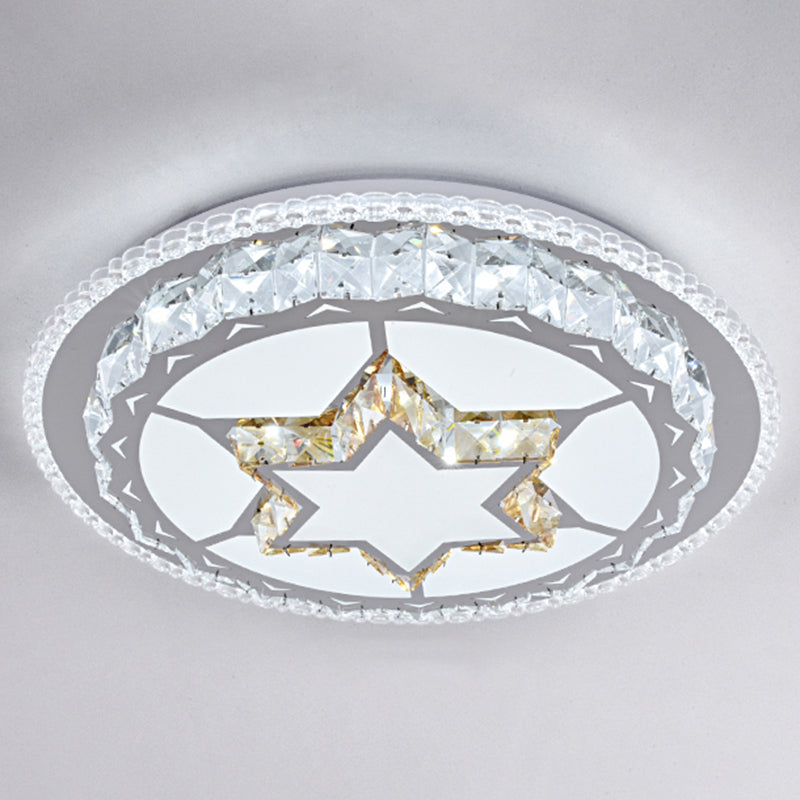 Modern Round Led Crystal Flush Mount Ceiling Light In Stainless Steel - Bedroom Stainless - Steel /