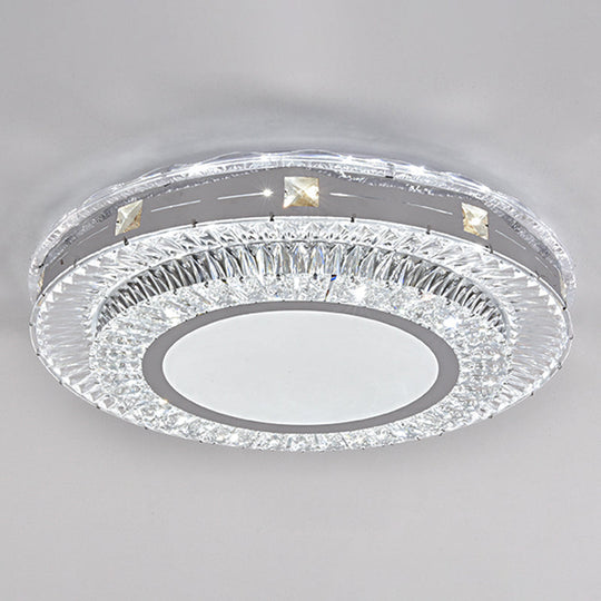 Modern Round Led Crystal Flush Mount Ceiling Light In Stainless Steel - Bedroom Stainless-Steel /