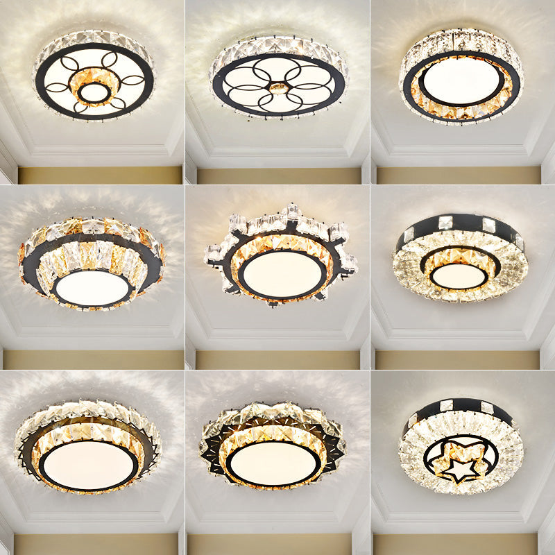 Modern Crystal Led Flush Mount Ceiling Light In Stainless-Steel For Corridors