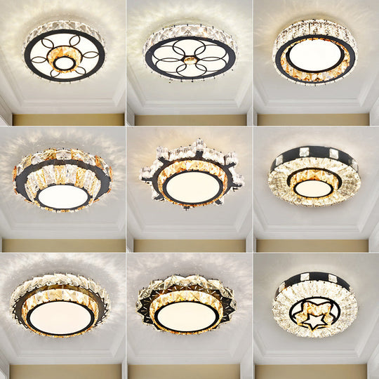 Modern Crystal Led Flush Mount Ceiling Light In Stainless-Steel For Corridors