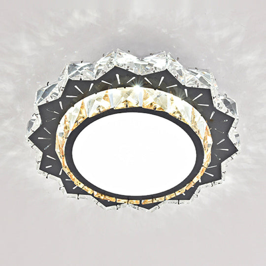 Modern Crystal Led Flush Mount Ceiling Light In Stainless-Steel For Corridors / White G