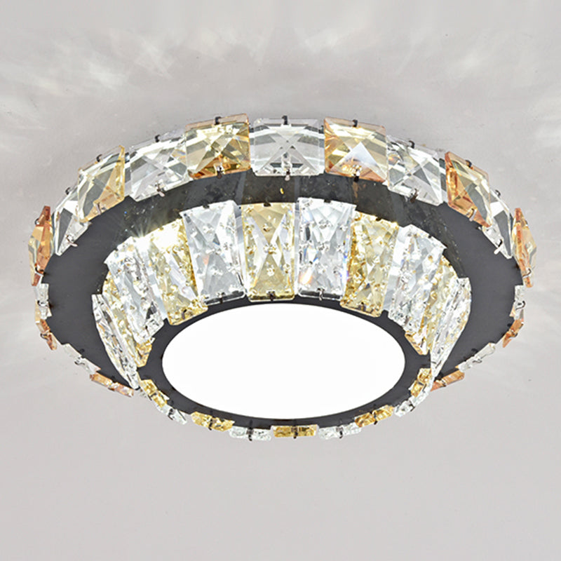 Modern Crystal Led Flush Mount Ceiling Light In Stainless-Steel For Corridors / White F
