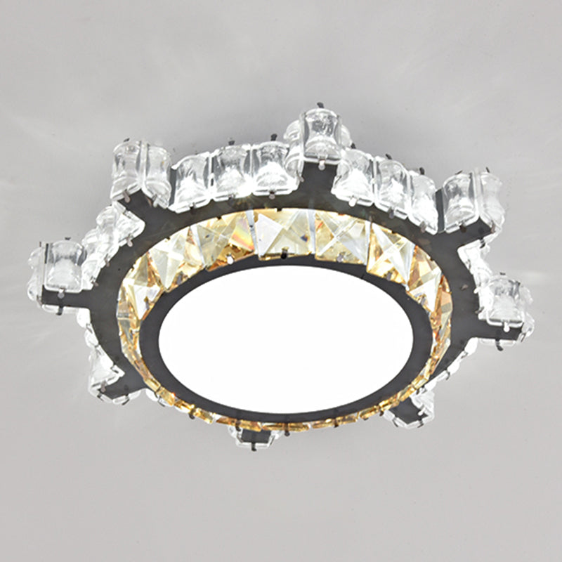 Modern Crystal Led Flush Mount Ceiling Light In Stainless-Steel For Corridors / White D