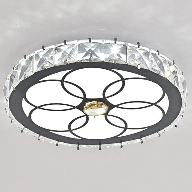 Modern Crystal Led Flush Mount Ceiling Light In Stainless-Steel For Corridors / White C