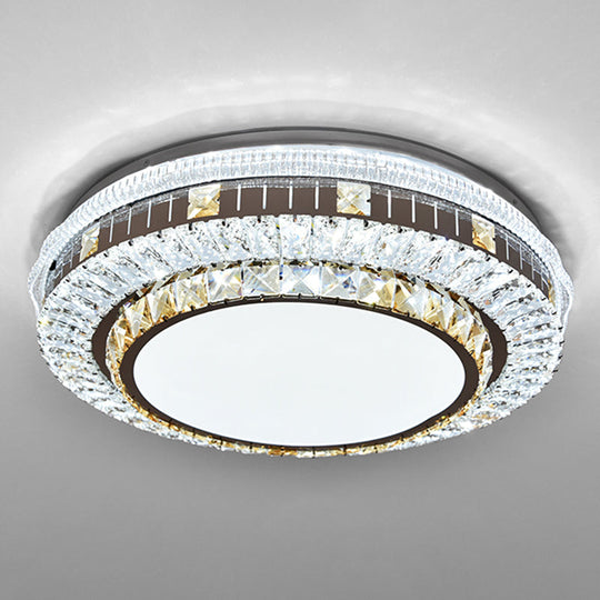 Sleek Stainless-Steel Drum Led Flush Mount Light With Crystal Accent Perfect For Bedrooms / Remote