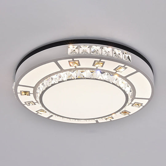 Sleek Stainless - Steel Drum Led Flush Mount Light With Crystal Accent – Perfect For Bedrooms /