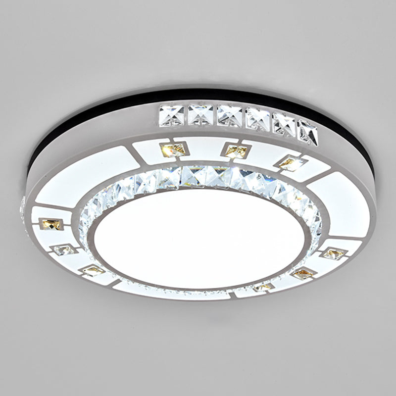 Sleek Stainless-Steel Drum Led Flush Mount Light With Crystal Accent Perfect For Bedrooms / Remote