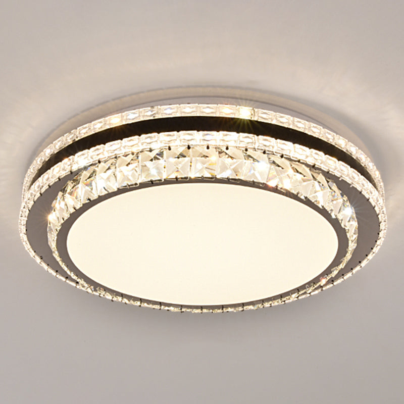 Sleek Stainless-Steel Drum Led Flush Mount Light With Crystal Accent Perfect For Bedrooms / Third