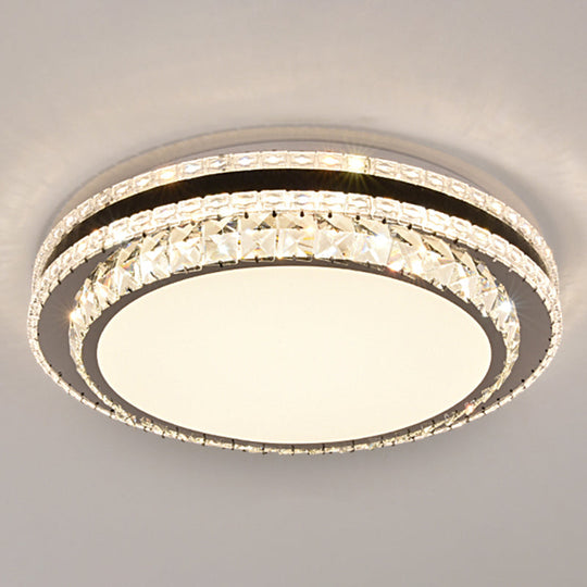 Sleek Stainless-Steel Drum Led Flush Mount Light With Crystal Accent Perfect For Bedrooms / Third