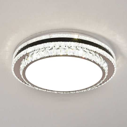 Sleek Stainless - Steel Drum Led Flush Mount Light With Crystal Accent – Perfect For Bedrooms /