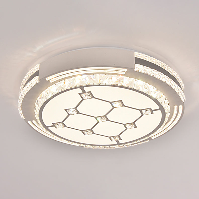 Sleek Stainless - Steel Drum Led Flush Mount Light With Crystal Accent – Perfect For Bedrooms /