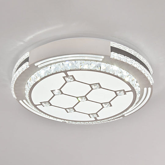 Sleek Stainless-Steel Drum Led Flush Mount Light With Crystal Accent Perfect For Bedrooms / Remote