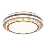 Sleek Stainless-Steel Drum Led Flush Mount Light With Crystal Accent Perfect For Bedrooms