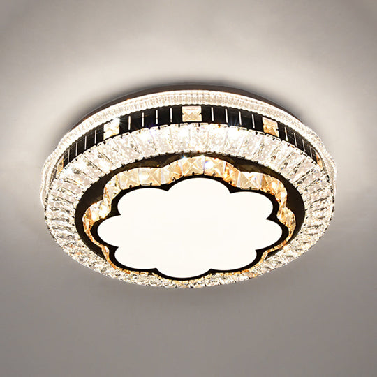 Sleek Stainless-Steel Drum Led Flush Mount Light With Crystal Accent Perfect For Bedrooms / Third