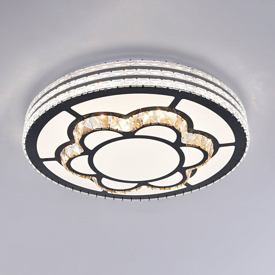 Sleek Stainless-Steel Drum Led Flush Mount Light With Crystal Accent Perfect For Bedrooms / Third