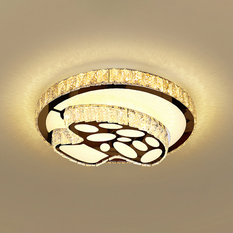 Minimalist Crystal Led Flush Mount Fixture With Stainless-Steel Geometric Design / Third Gear E