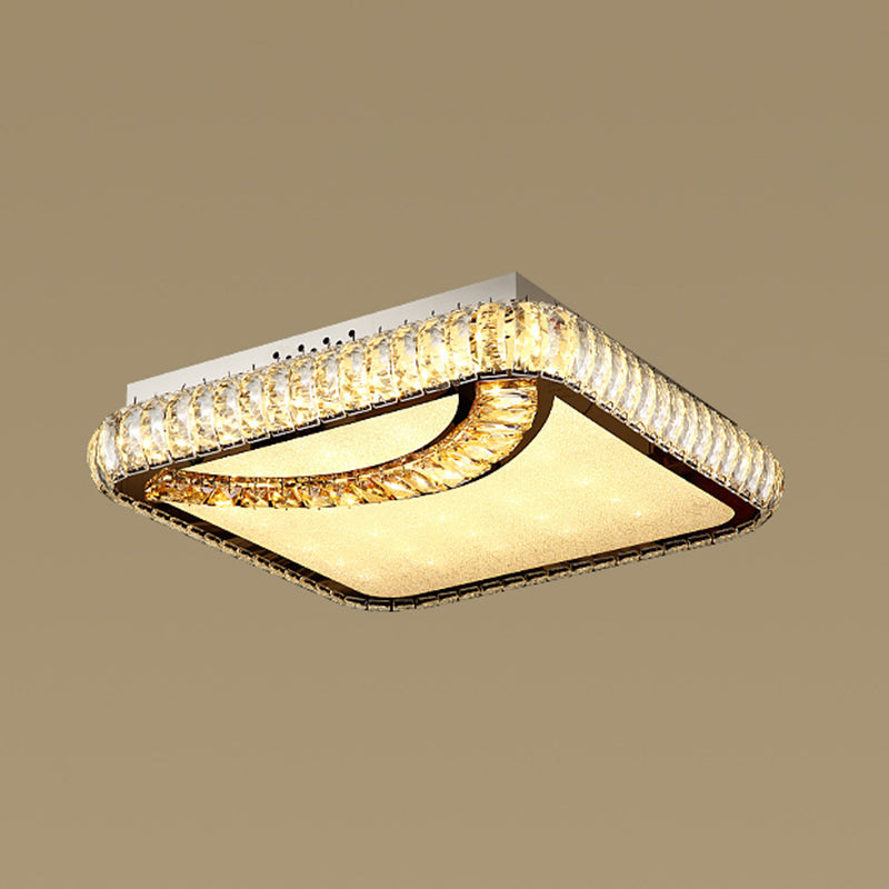 Minimalist Crystal Led Flush Mount Fixture With Stainless-Steel Geometric Design / Third Gear C