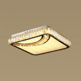 Minimalist Crystal Led Flush Mount Fixture With Stainless-Steel Geometric Design / Third Gear C
