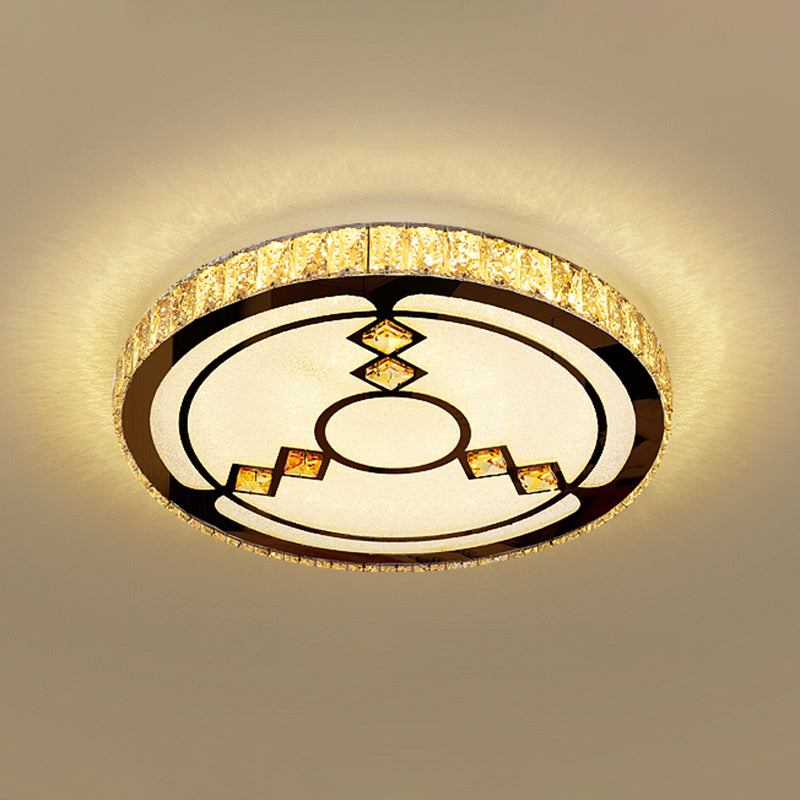 Minimalist Crystal Led Flush Mount Fixture With Stainless-Steel Geometric Design / Third Gear B