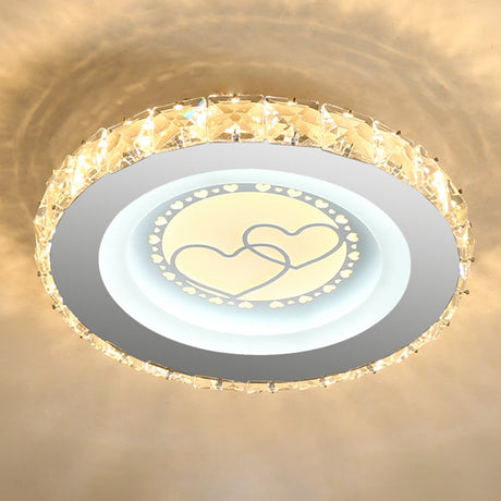 Modern Led Crystal Stainless-Steel Flushmount Ceiling Light - Circle Shape / Loving Heart