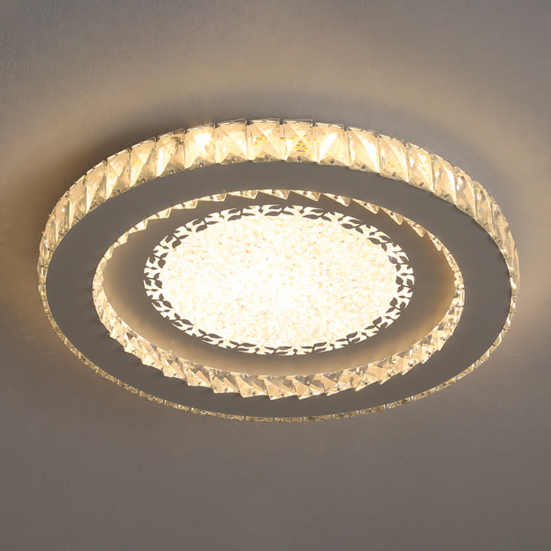 Contemporary Crystal Led Bedroom Ceiling Light In Stainless-Steel Flush Mount / Warm Leaf