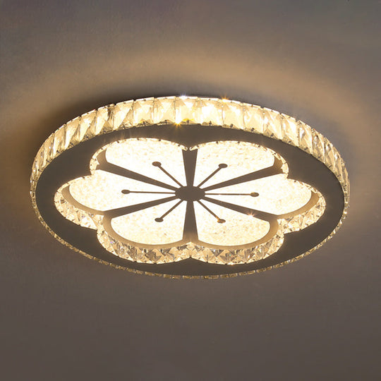 Contemporary Crystal Led Bedroom Ceiling Light In Stainless-Steel Flush Mount / Warm Flower