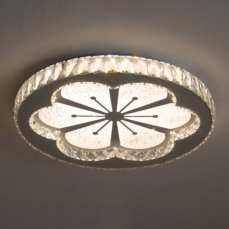Contemporary Crystal Led Bedroom Ceiling Light In Stainless-Steel Flush Mount / Third Gear Flower