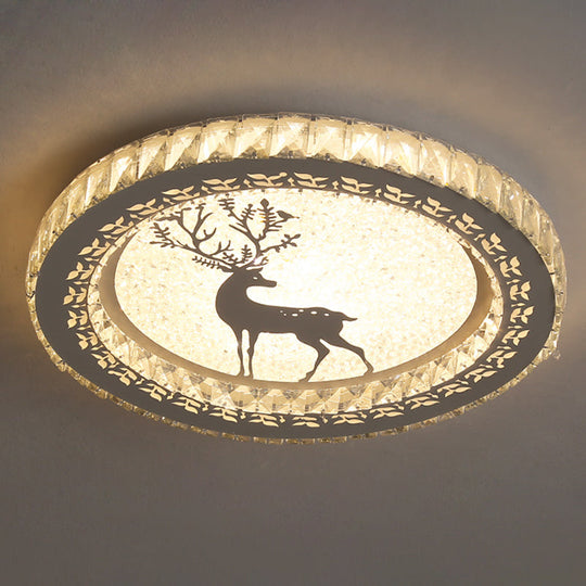 Contemporary Crystal Led Bedroom Ceiling Light In Stainless-Steel Flush Mount / Warm Deer