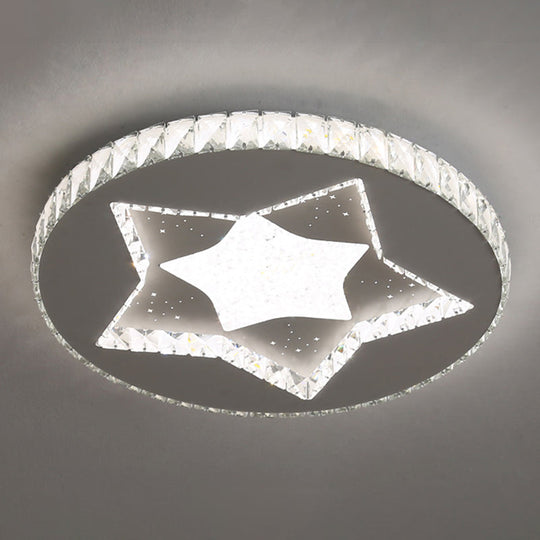 Contemporary Crystal Led Bedroom Ceiling Light In Stainless-Steel Flush Mount / Third Gear Star