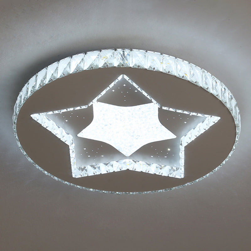 Contemporary Crystal Led Bedroom Ceiling Light In Stainless-Steel Flush Mount / White Star