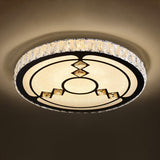 Modern Crystal Led Ceiling Light Fixture For Dining Room - Circular Flush Design With Stainless