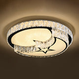 Modern Crystal Led Ceiling Light Fixture For Dining Room - Circular Flush Design With Stainless