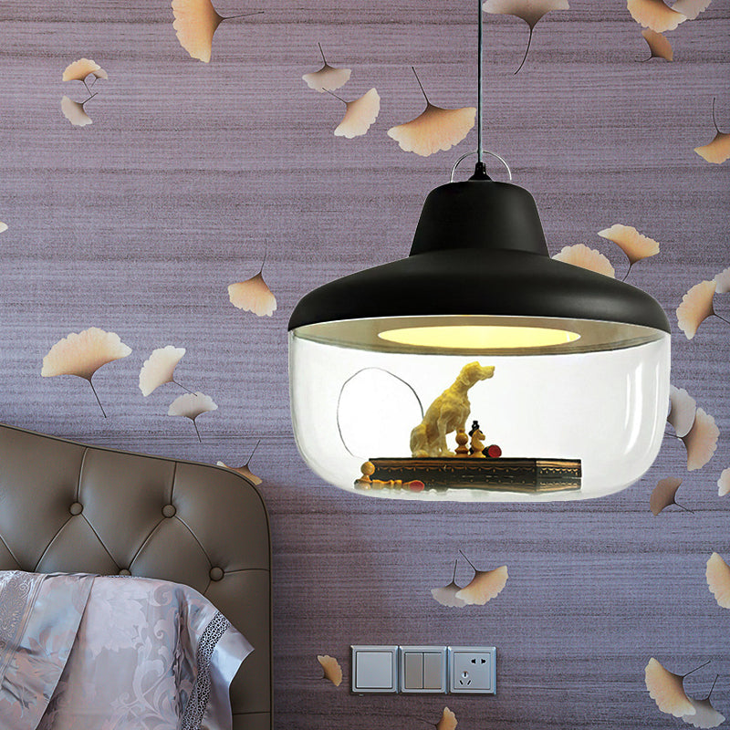 Macaron Style Black/Yellow Urn Pendant Light: Clear Glass Ceiling Lamp For Dining Room