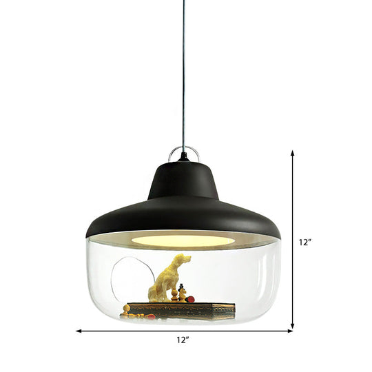 Macaron Style Black/Yellow Hanging Pendant Light For Dining Room With Clear Glass Shade