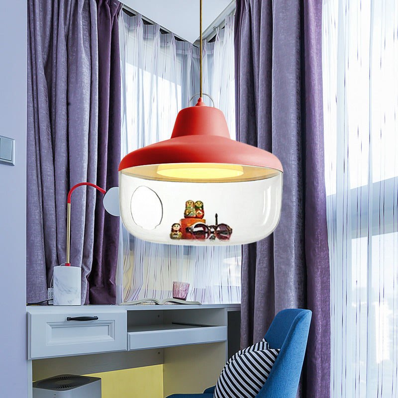 Macaron Style Black/Yellow Urn Pendant Light: Clear Glass Ceiling Lamp For Dining Room