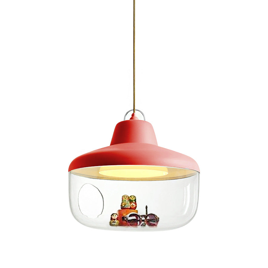 Macaron Style Black/Yellow Urn Pendant Light: Clear Glass Ceiling Lamp For Dining Room
