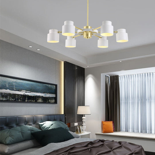 Modern Radial Pendant Chandelier - 6/8 Lights Metal Hanging Light For Bedroom Black/White