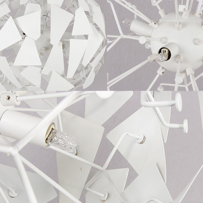 Modern Flower Shape Chandelier Pendant Light - White Metal 12 Lights