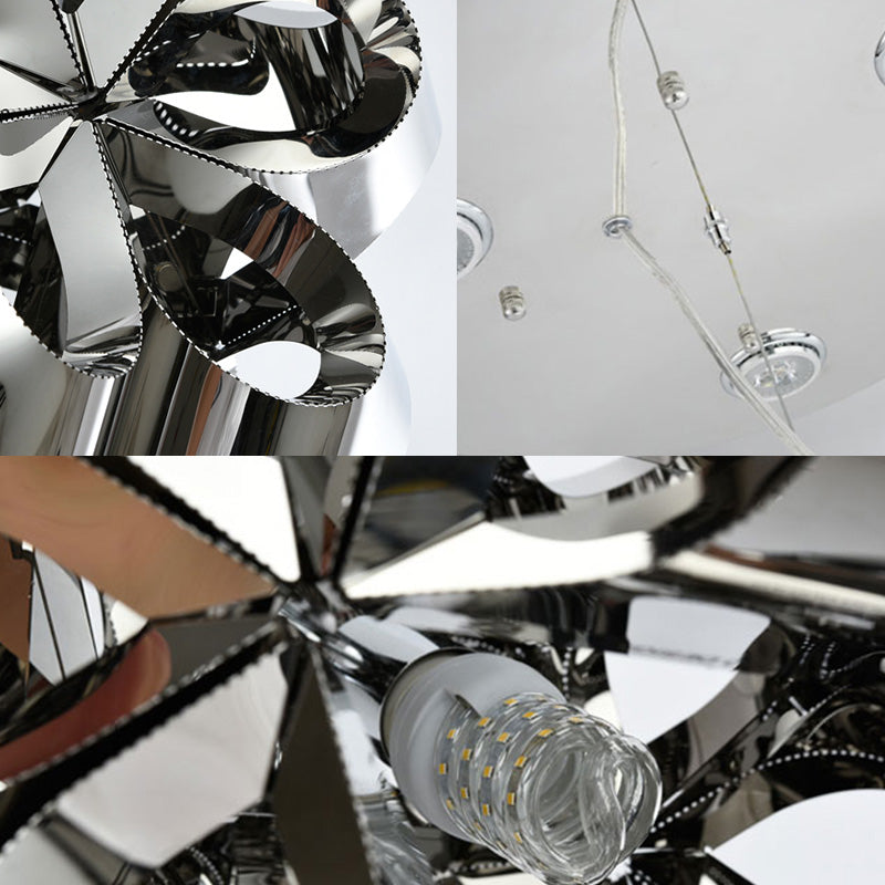 Modern Stainless Steel Flower Chandelier Pendant Light Fixture For Bedroom - 4 Lights