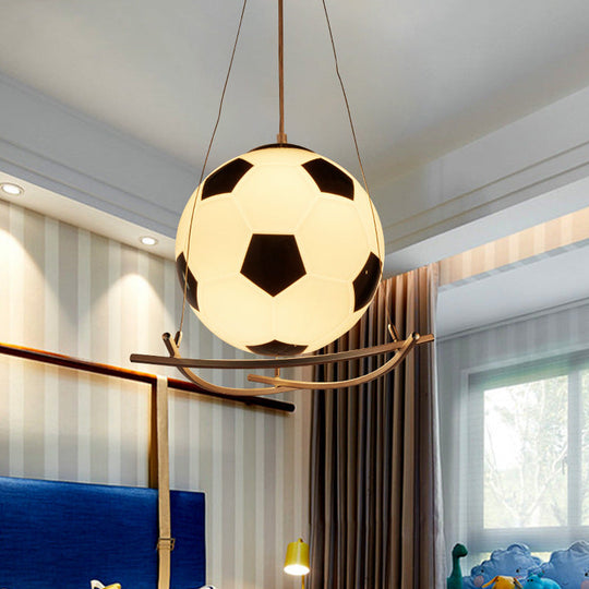 Soccer Pendant Light Fixture: Cartoon Style Black & White Glass Ideal For Bedrooms 1 Hanging Lamp