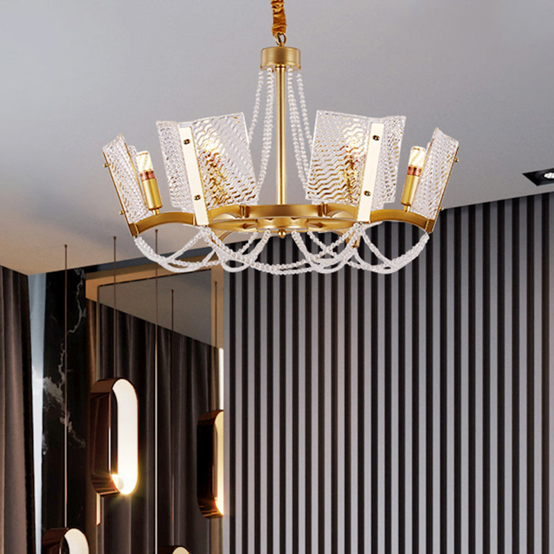 Simplicity Crystal Chandelier With Beaded Pendant - Brass Finish 6/8 Heads Ideal For Living Room