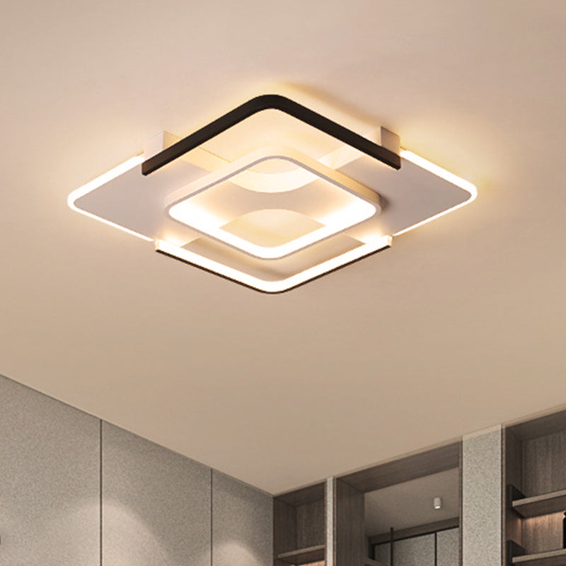 Contemporary Black-White Metal Flush Light For Bedroom Ceiling - 16/19.5 Wide Led In Warm Or White /