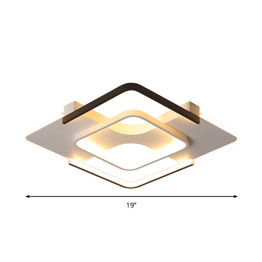 Contemporary Black-White Metal Flush Light For Bedroom Ceiling - 16/19.5 Wide Led In Warm Or White