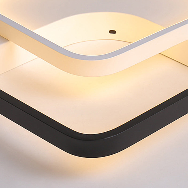 Contemporary Black - White Metal Flush Light For Bedroom Ceiling - 16’/19.5’ Wide Led In Warm