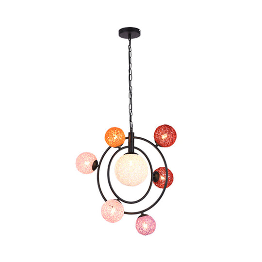 Orbit Glass Pendant Chandelier - Modern 4/7-Light Ceiling Fixture With Hanging Ring (Black/White)