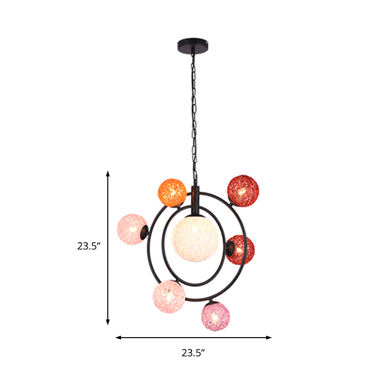 Orbit Glass Pendant Chandelier - 4/7-Light Ceiling Fixture With Black/White Hanging Ring